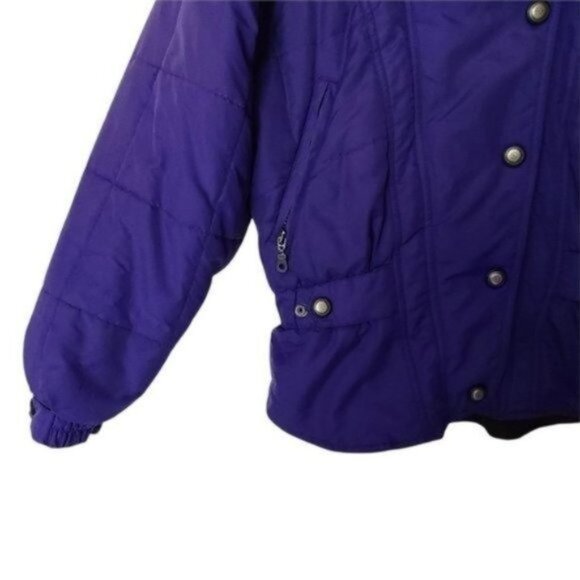 Vintage Rainier Ski Jacket Purple Short Dolman Sleeve 70's Pockets Hood size 8 - Picture 5 of 13